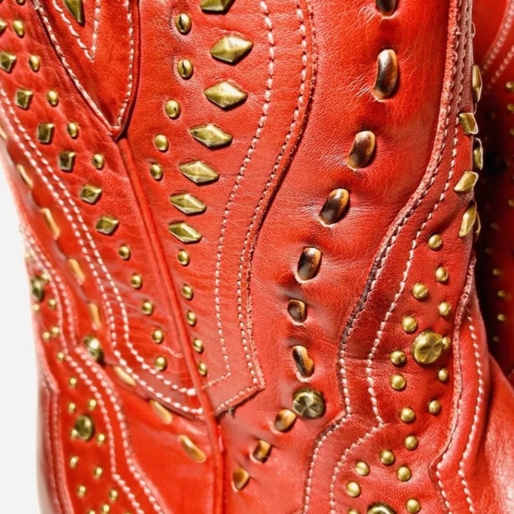 FRYE KELSEA STUD SHORT Bootie HOT WHISKY RED BOOT Wester Women’s Size 7 $598 - Picture 6 of 9